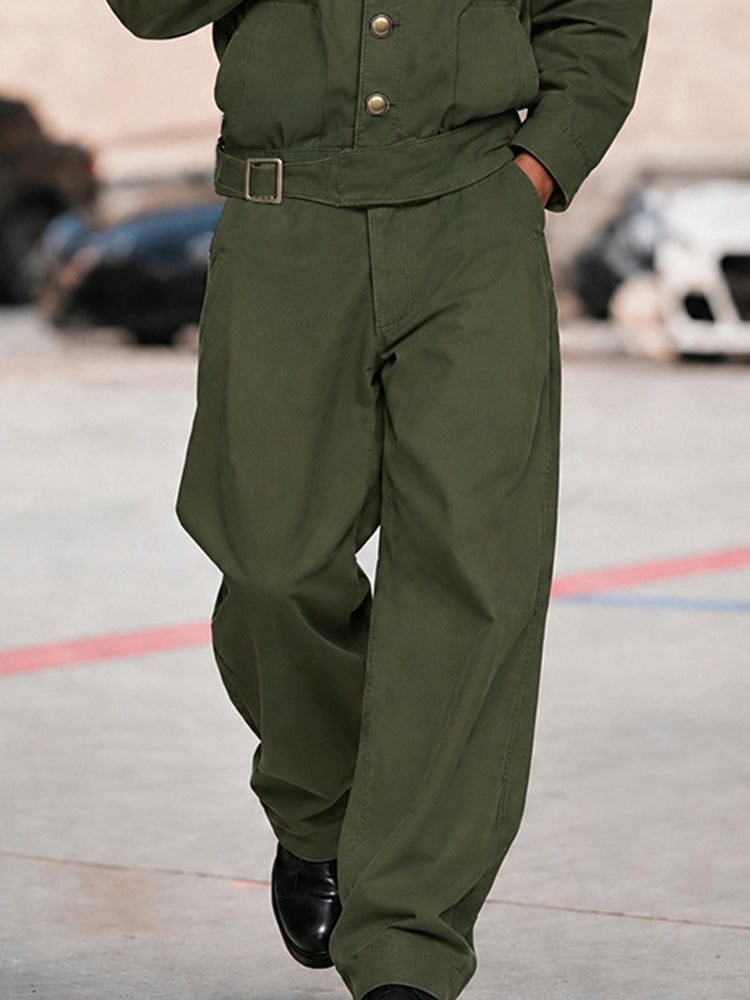 Cargo Style Pure Cotton Belted Jacket Pants Set