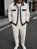 Stylish Contrast Trim Button Up Jacket Pants Set