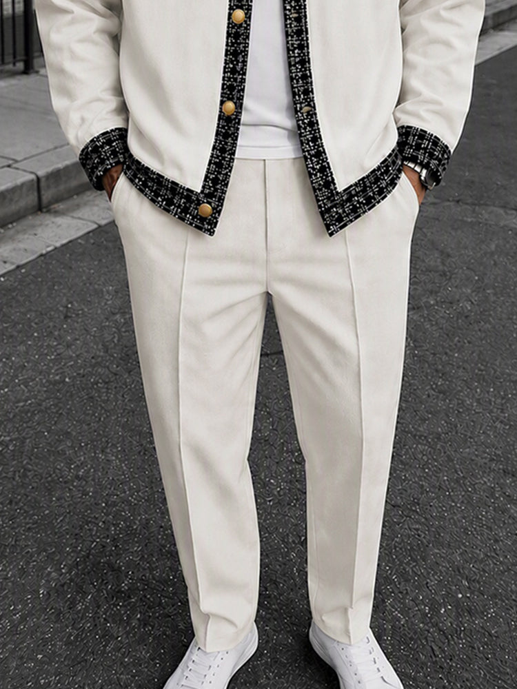 Stylish Contrast Trim Button Up Jacket Pants Set
