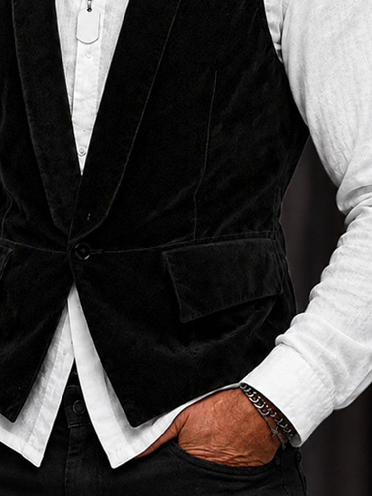 Luxury Velvet Shawl Collar Single Button Vest