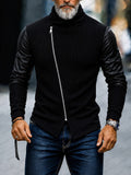 Statement Turtleneck Asymmetrical Zip PU Sleeves Sweater