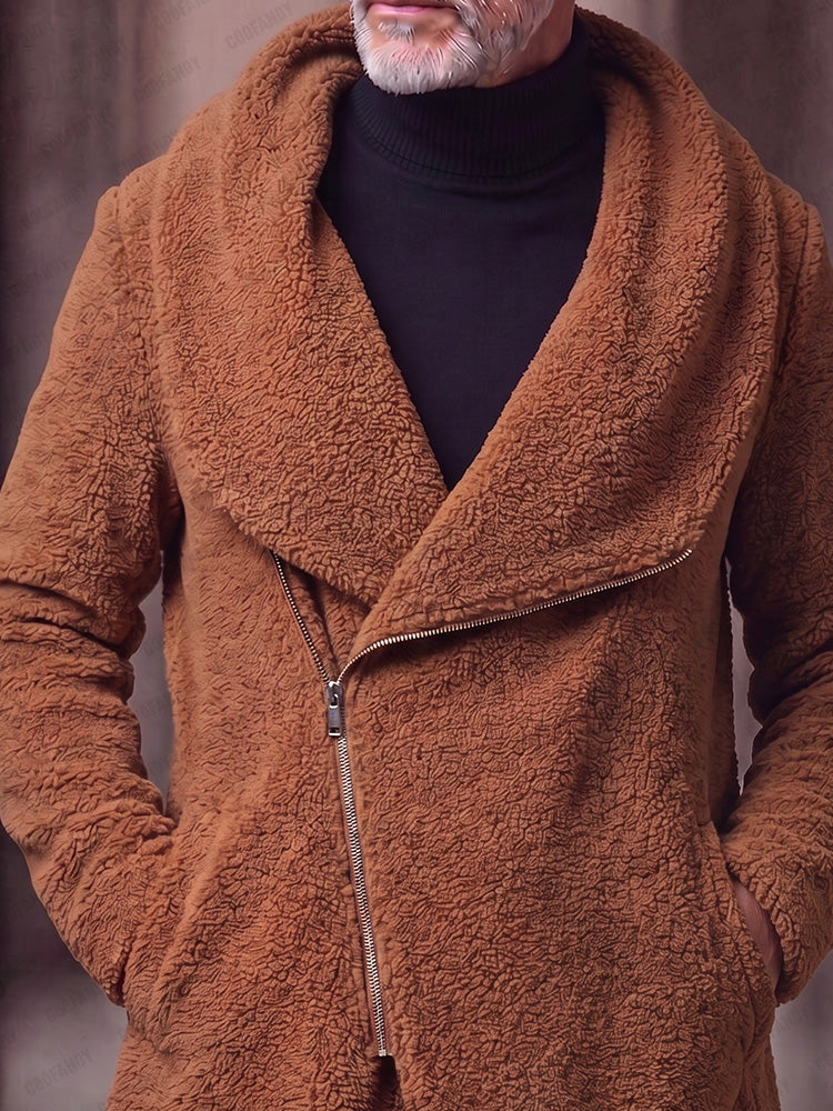 Warm Asymmetrical Zip Fleece Long Coat