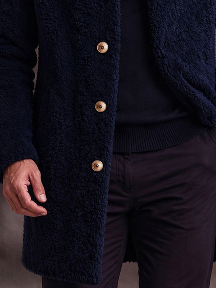 Ultra-soft Fleece Button Front Long Coat