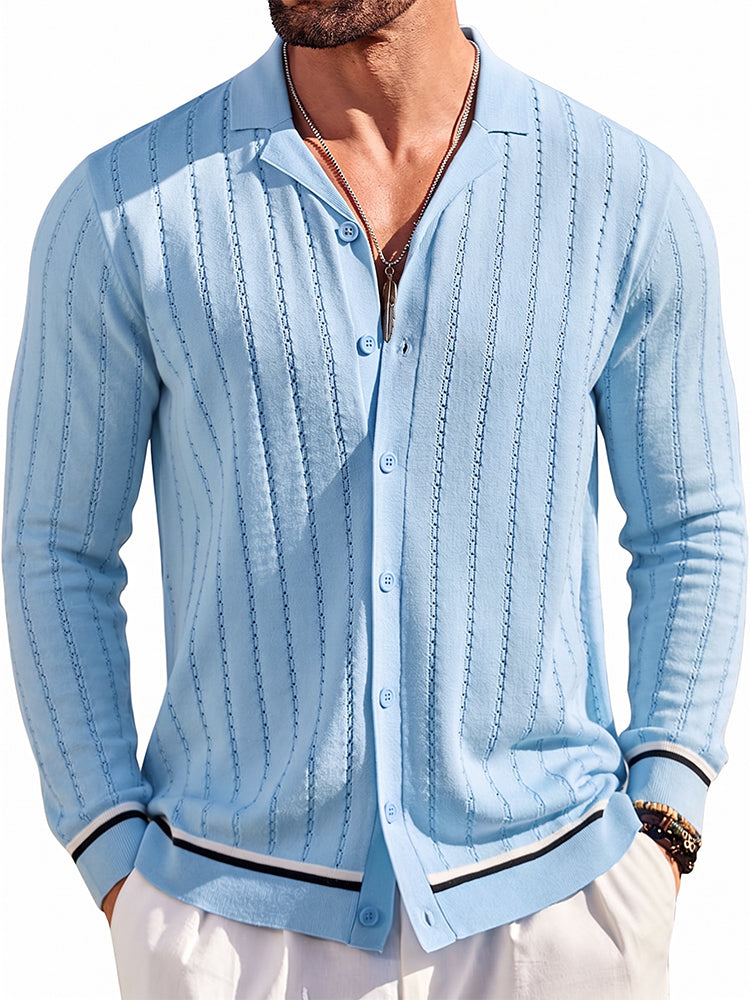Casual Versatile Striped Button Down Knit Shirt