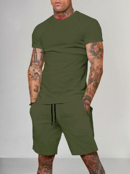 Solid Color Short Sleeve Casual Set