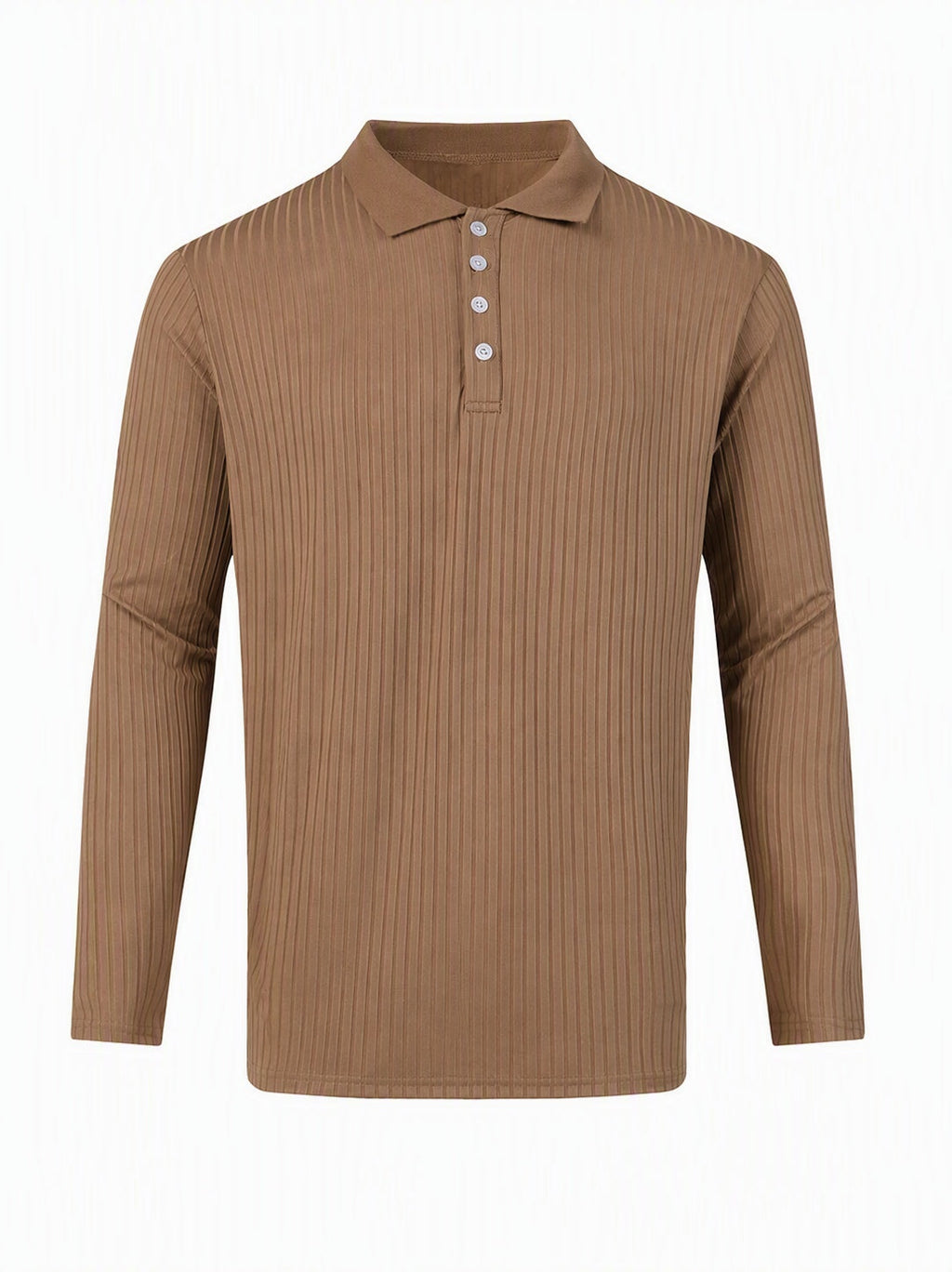 Casual Long Sleeve Ribbed Knit Polo Shirt