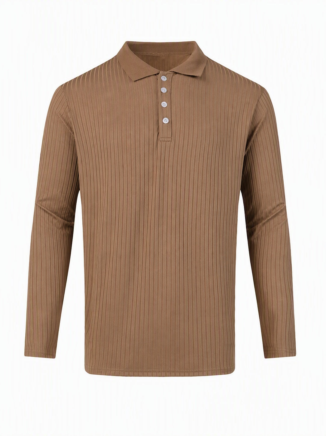 Casual Long Sleeve Ribbed Knit Polo Shirt