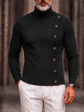 Decorative Buttons Ribbed Knit Turtleneck Sweater