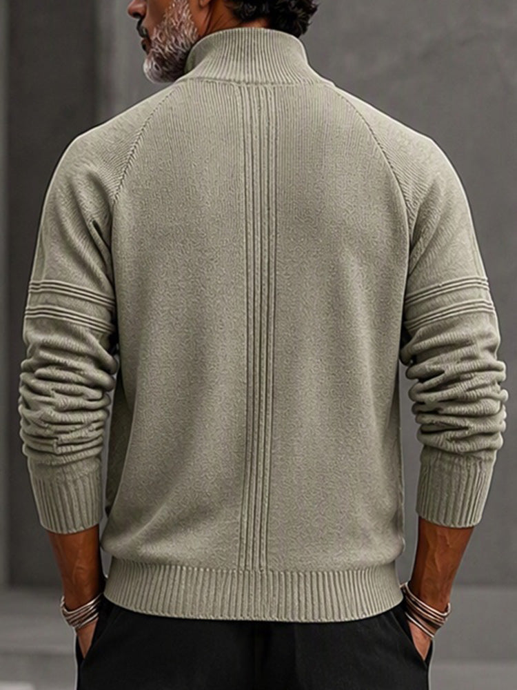 Quarter Zip Mock Neck Raglan Sleeve Knit Sweater