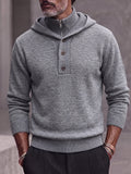 Double Collar Quarter-Zip Button Hooded Knit Pullover Sweater