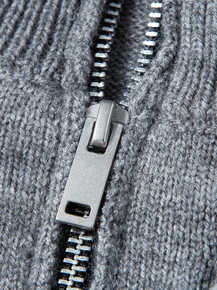 Double Collar Quarter-Zip Button Hooded Knit Pullover Sweater
