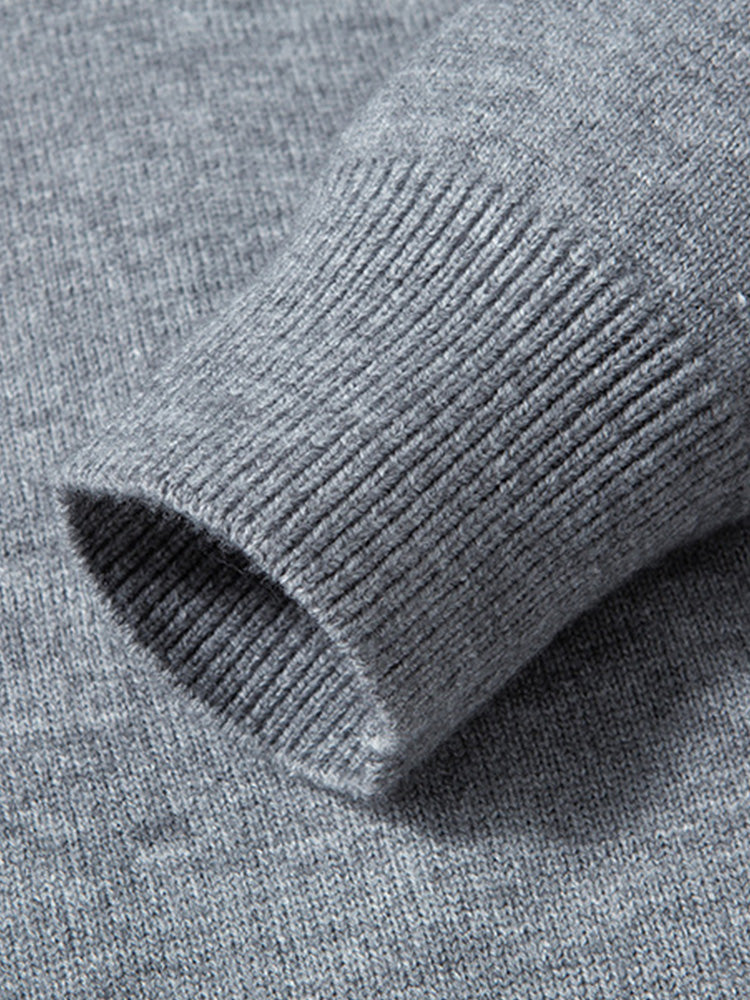 Double Collar Quarter-Zip Button Hooded Knit Pullover Sweater
